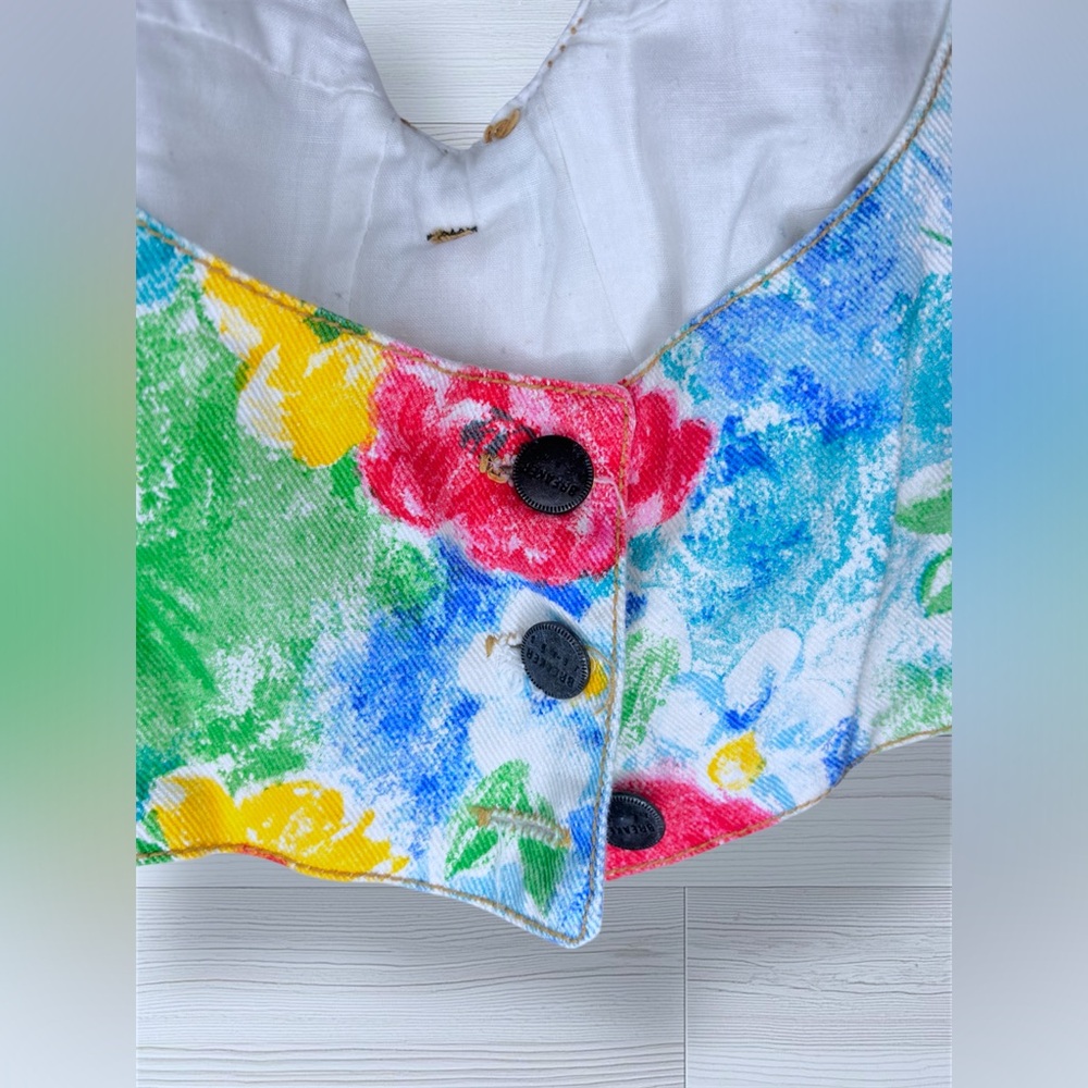 BREAKER JEANS Womens Vintage 80’s Spring Floral Print Bustier Denim Crop Top. - Picture 5 of 10